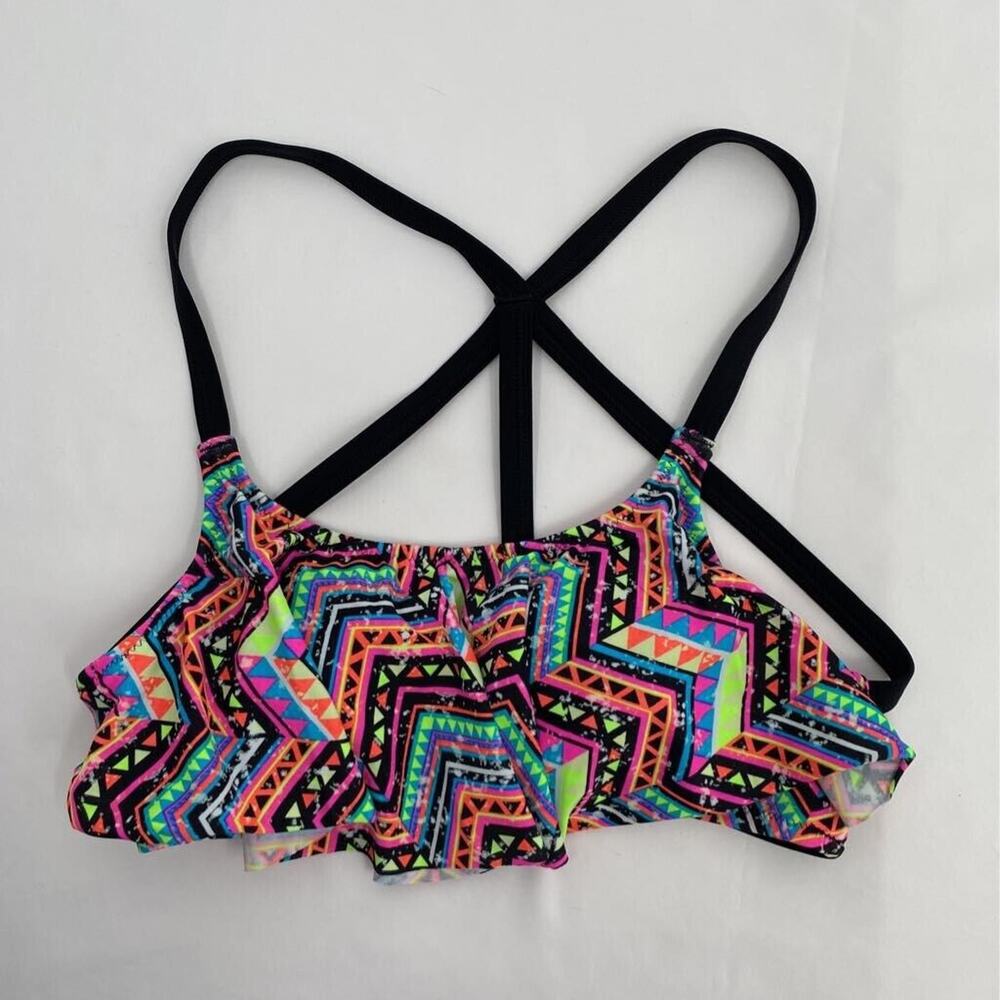 Pink Victorias Secret Womens Bikini Swim Top Multicolor Padded Ruffle Front XS